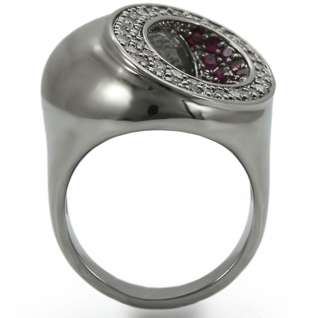 Ruthenium Brass Ring with Synthetic Garnet in Ruby