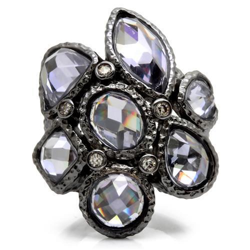 Ruthenium Brass Ring with AAA Grade CZ in Light Amethyst