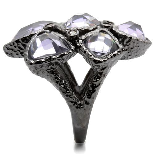 Ruthenium Brass Ring with AAA Grade CZ in Light Amethyst