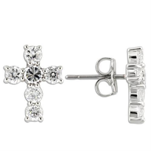 Rhodium 925 Sterling Silver Earrings with AAA Grade CZ in Clear