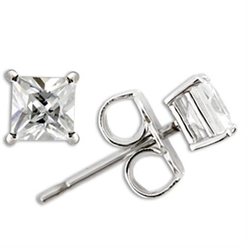 Rhodium 925 Sterling Silver Earrings with AAA Grade CZ in Clear