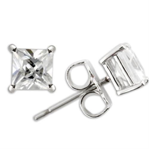 Rhodium 925 Sterling Silver Earrings with AAA Grade CZ in Clear