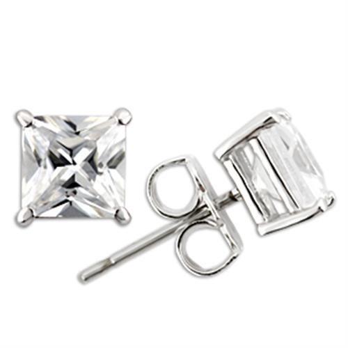 Rhodium 925 Sterling Silver Earrings with AAA Grade CZ in Clear