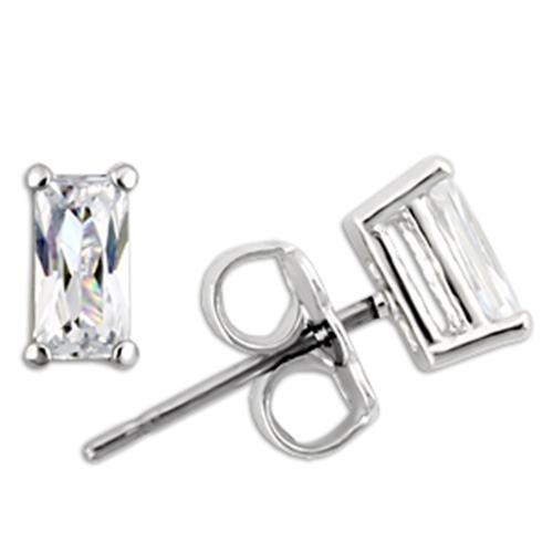 Rhodium 925 Sterling Silver Earrings with AAA Grade CZ in Clear
