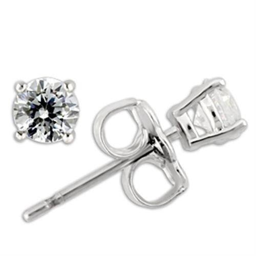925 Sterling Silver Earrings with AAA Grade CZ in Clear-4mm