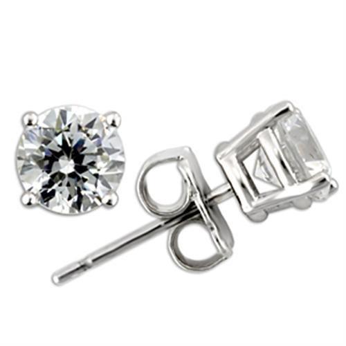 Rhodium 925 Sterling Silver Earrings with AAA Grade CZ in Clear