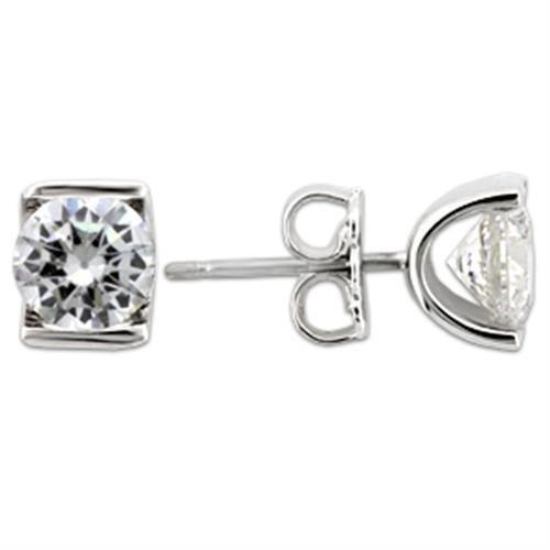 Rhodium 925 Sterling Silver Earrings with AAA Grade CZ in Clear