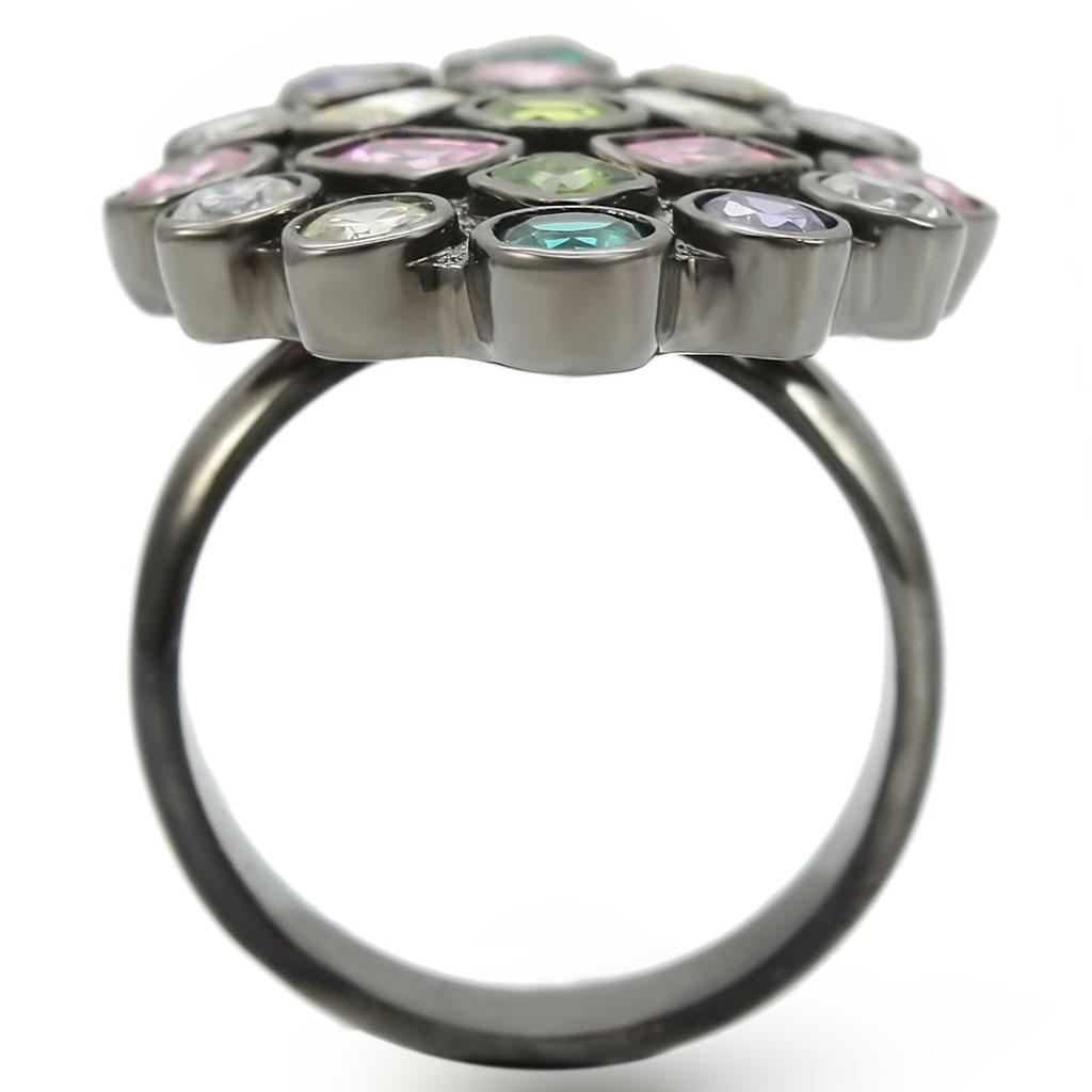 Ruthenium Brass Ring with AAA Grade CZ in Multi Color
