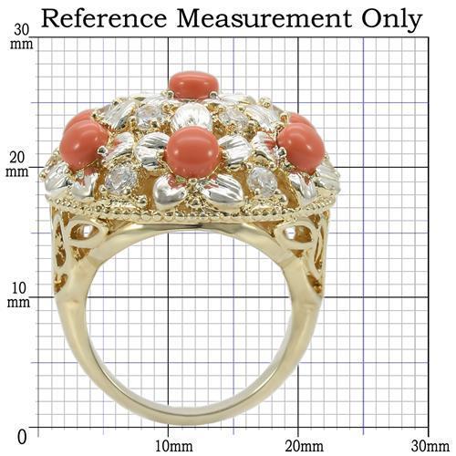 Silver+Gold Brass Ring with Semi-Precious Coral in Orange