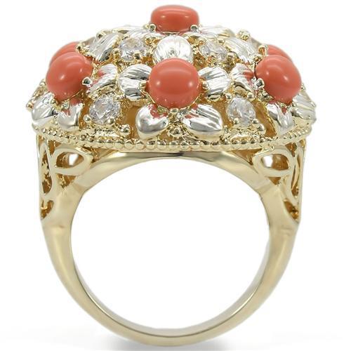 Silver+Gold Brass Ring with Semi-Precious Coral in Orange