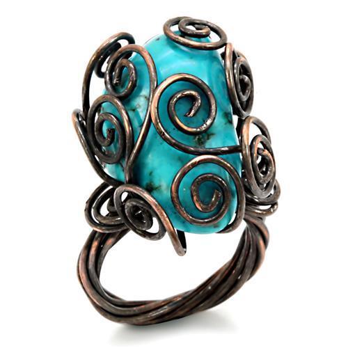 Antique Tone Brass Ring with Synthetic Turquoise in Turquoise