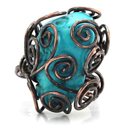 Antique Tone Brass Ring with Synthetic Turquoise in Turquoise