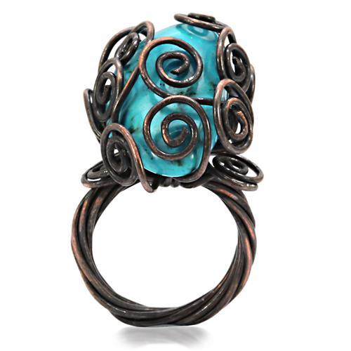 Antique Tone Brass Ring with Synthetic Turquoise in Turquoise