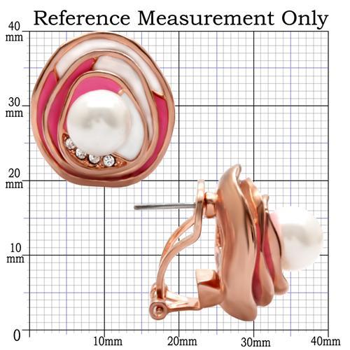 Rose Gold Brass Earrings with Synthetic Pearl in White