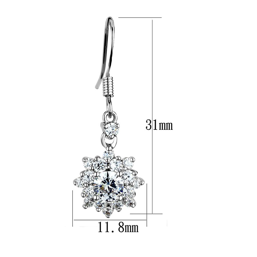 Rhodium Brass Earrings with AAA Grade CZ in Clear