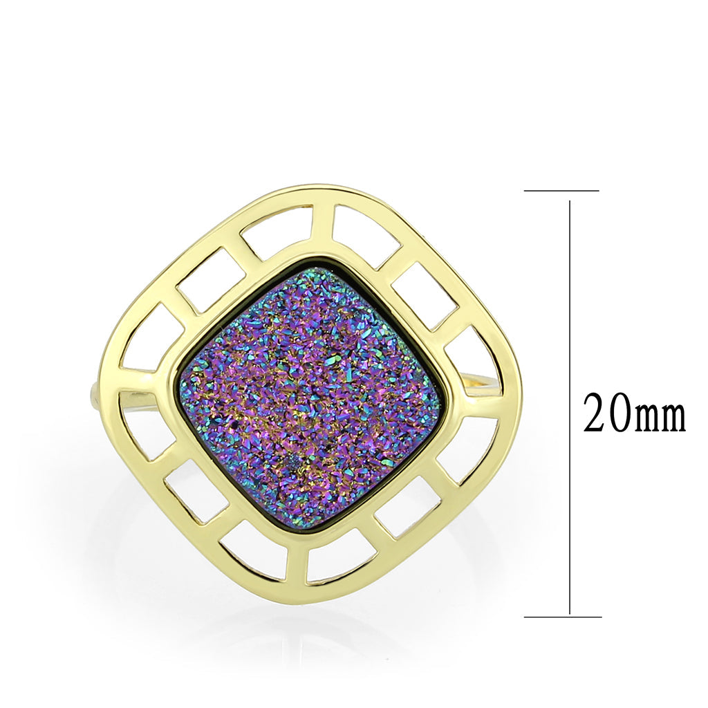 Flash Gold+E-coating Brass Ring with Druzy in Purple Series