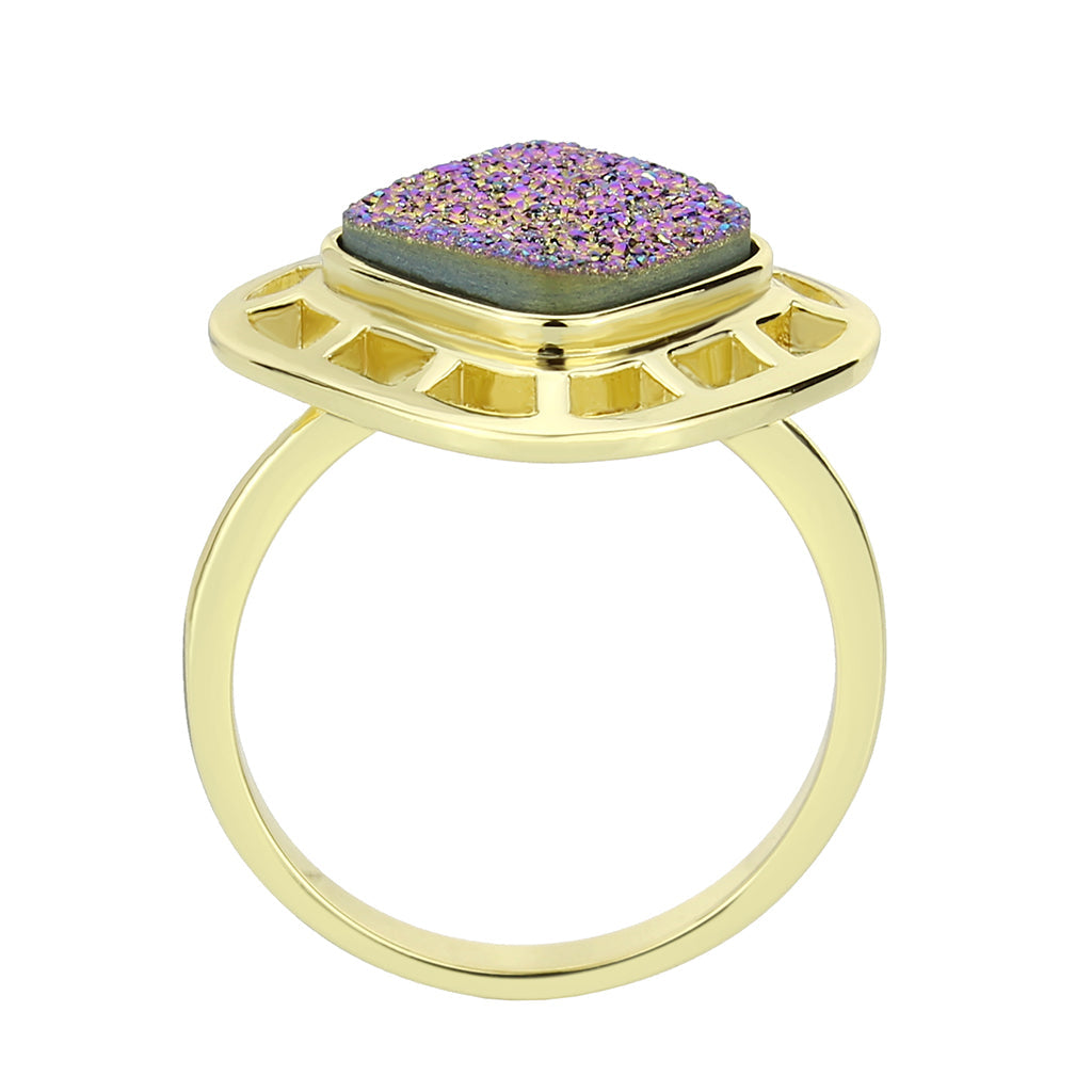 Flash Gold+E-coating Brass Ring with Druzy in Purple Series