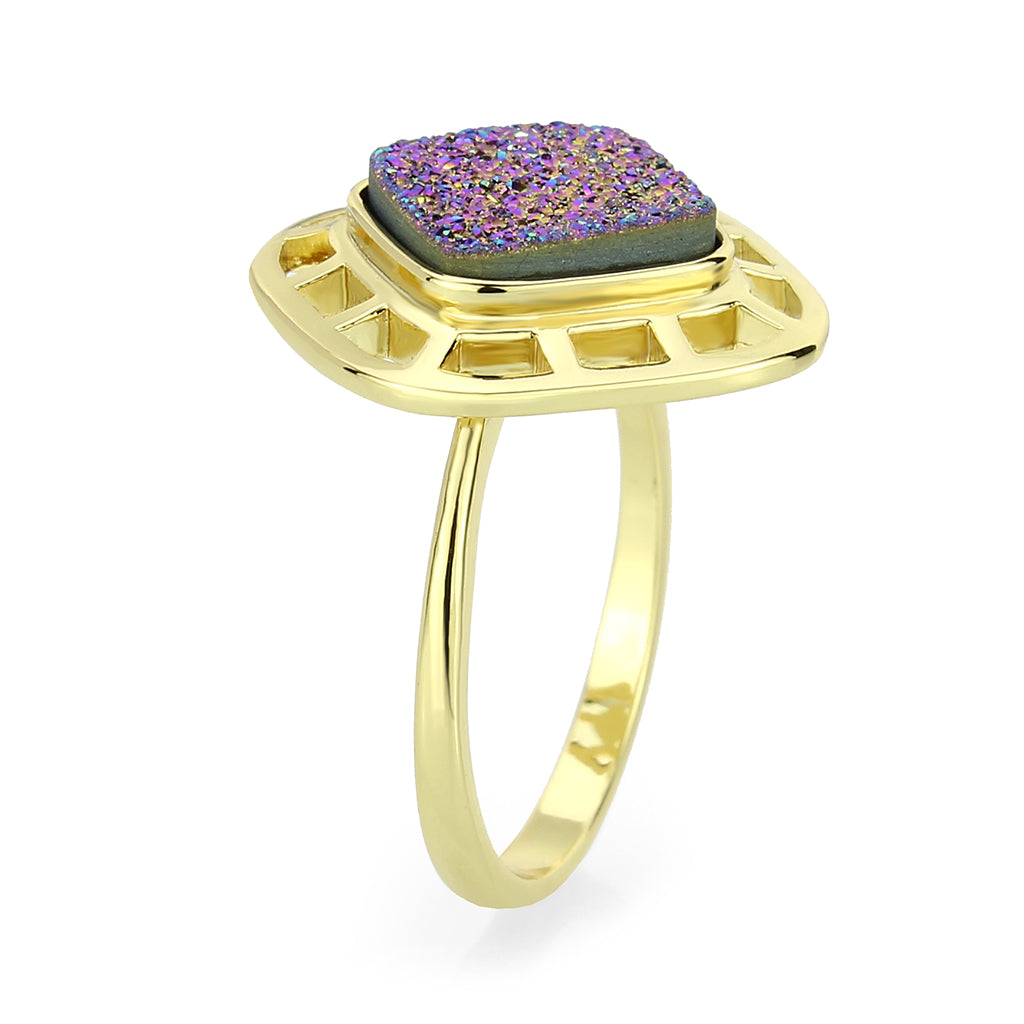 Flash Gold+E-coating Brass Ring with Druzy in Purple Series