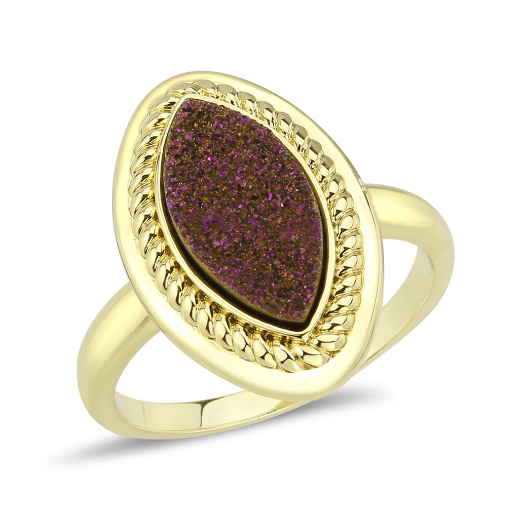 Flash Gold+E-coating Brass Ring with Druzy in Amethyst