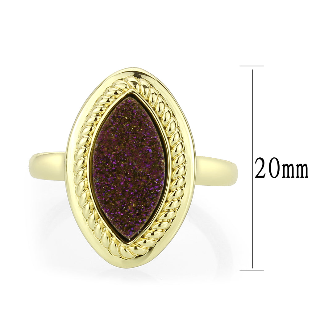 Flash Gold+E-coating Brass Ring with Druzy in Amethyst