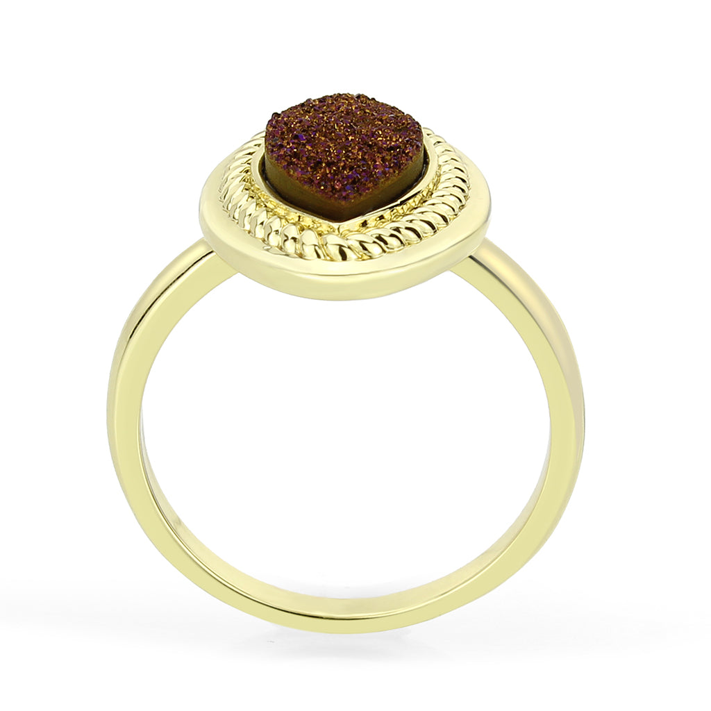 Flash Gold+E-coating Brass Ring with Druzy in Amethyst
