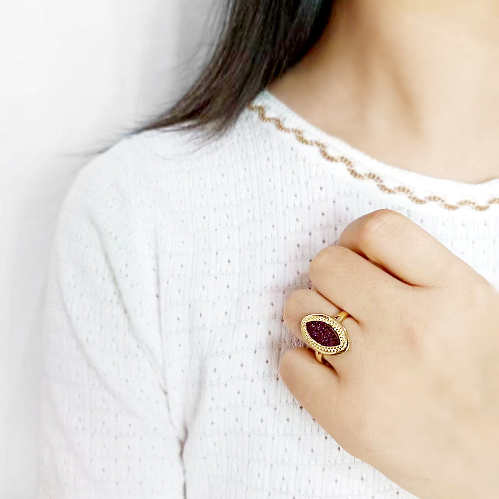 Flash Gold+E-coating Brass Ring with Druzy in Amethyst