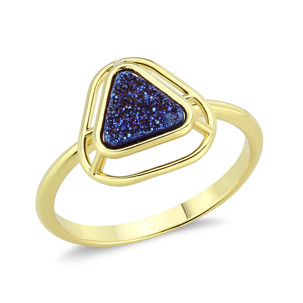 Flash Gold+E-coating Brass Ring with Druzy in Capri Blue