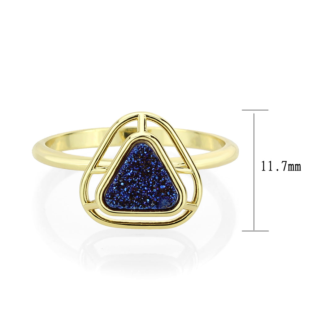 Flash Gold+E-coating Brass Ring with Druzy in Capri Blue