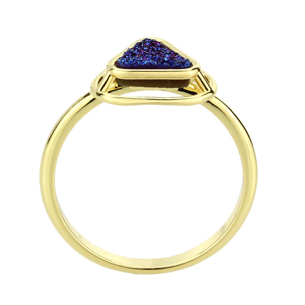 Flash Gold+E-coating Brass Ring with Druzy in Capri Blue