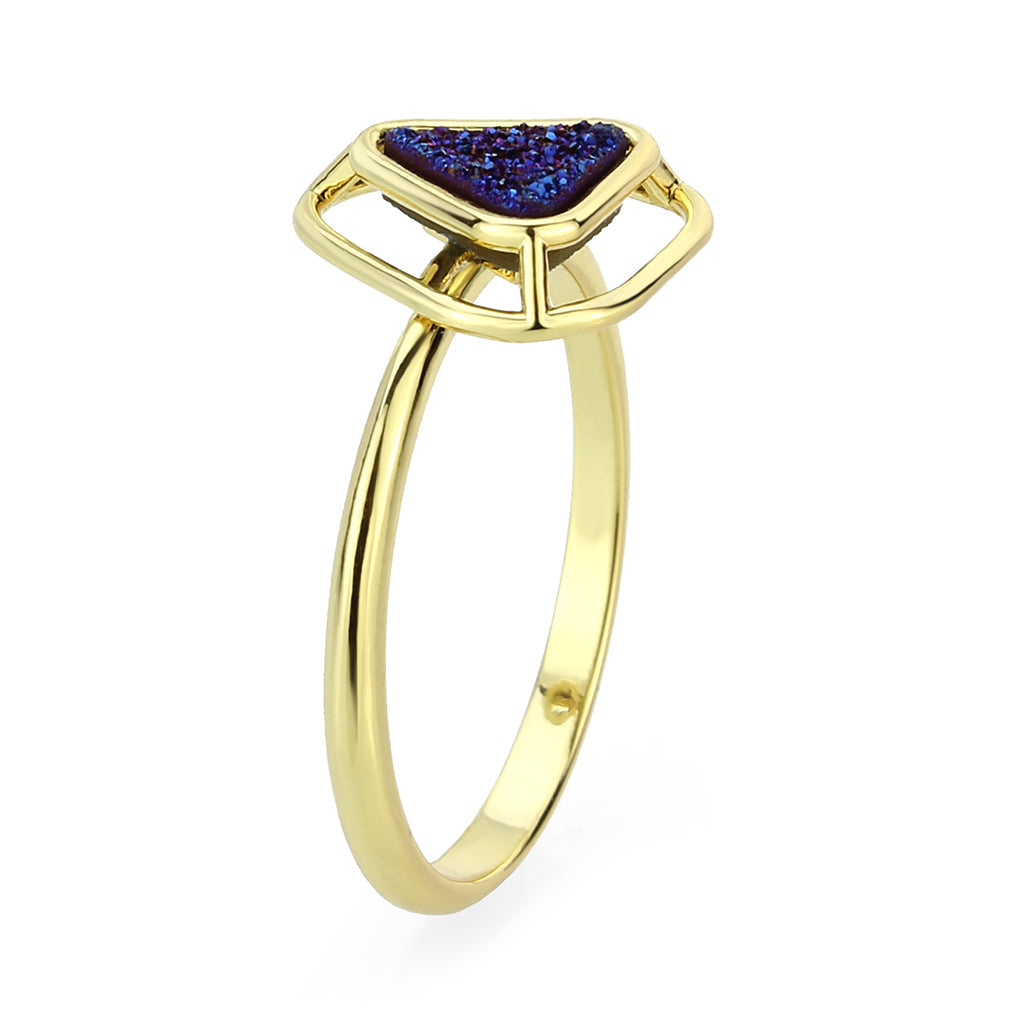 Flash Gold+E-coating Brass Ring with Druzy in Capri Blue