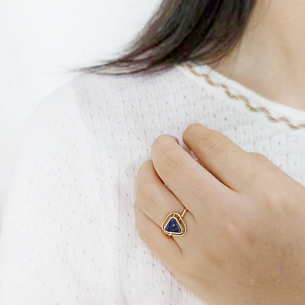 Flash Gold+E-coating Brass Ring with Druzy in Capri Blue