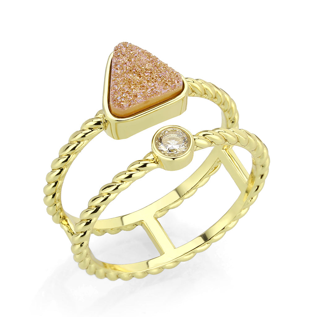 Flash Gold+E-coating Brass Ring with Druzy in Rose Gold