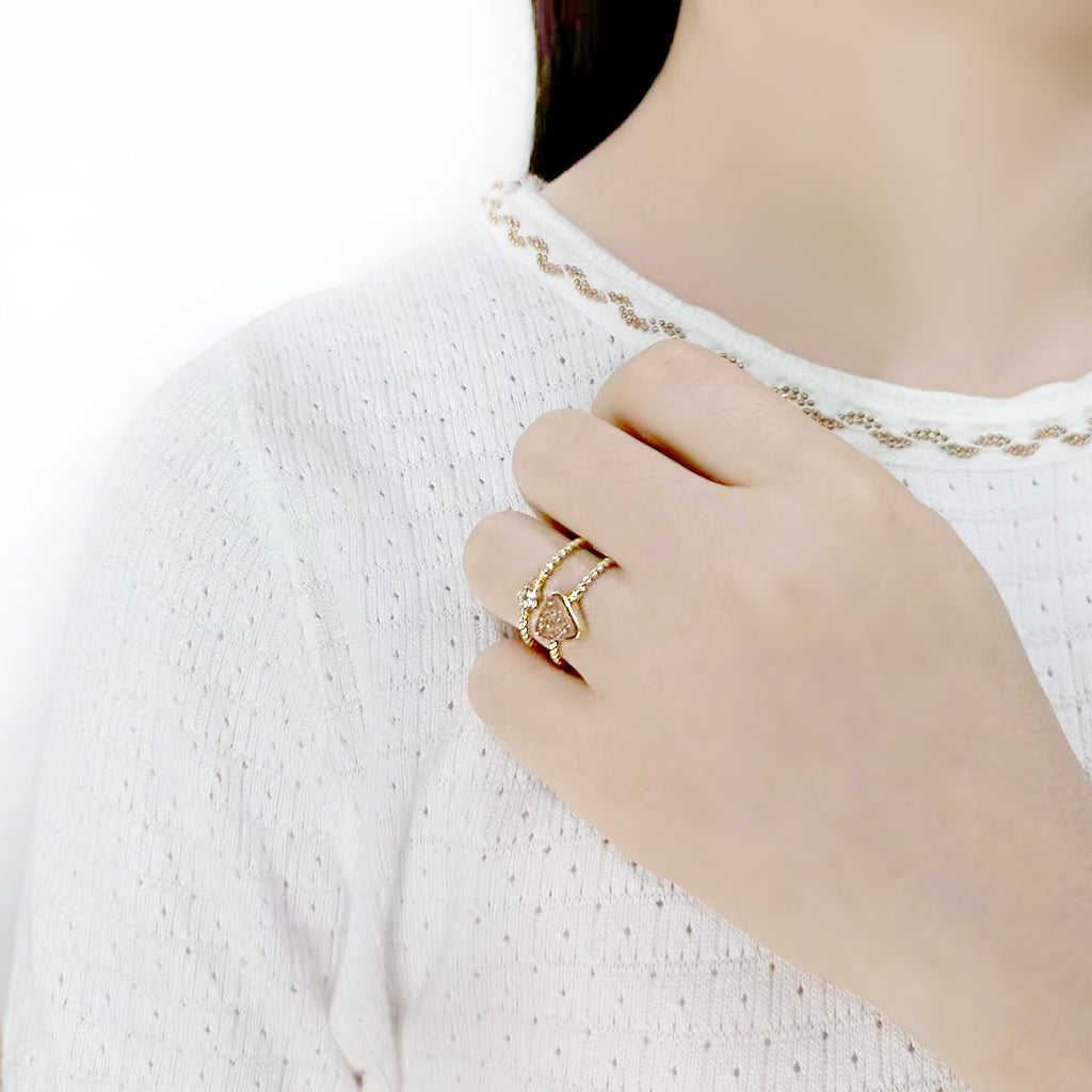 Flash Gold+E-coating Brass Ring with Druzy in Rose Gold