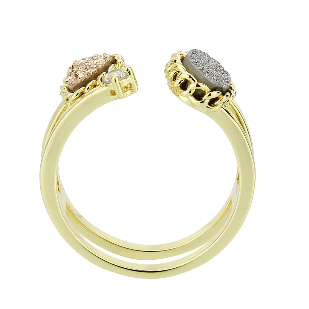 Flash Gold+E-coating Brass Ring with Druzy in Multi Color