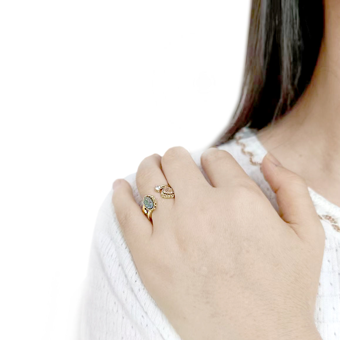 Flash Gold+E-coating Brass Ring with Druzy in Multi Color