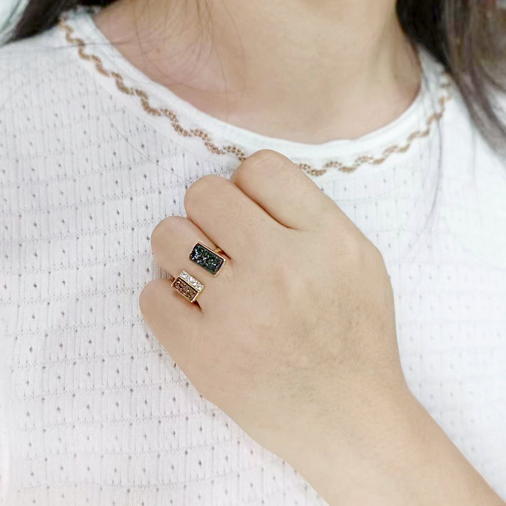 Flash Gold+E-coating Brass Ring with Druzy in MultiColor