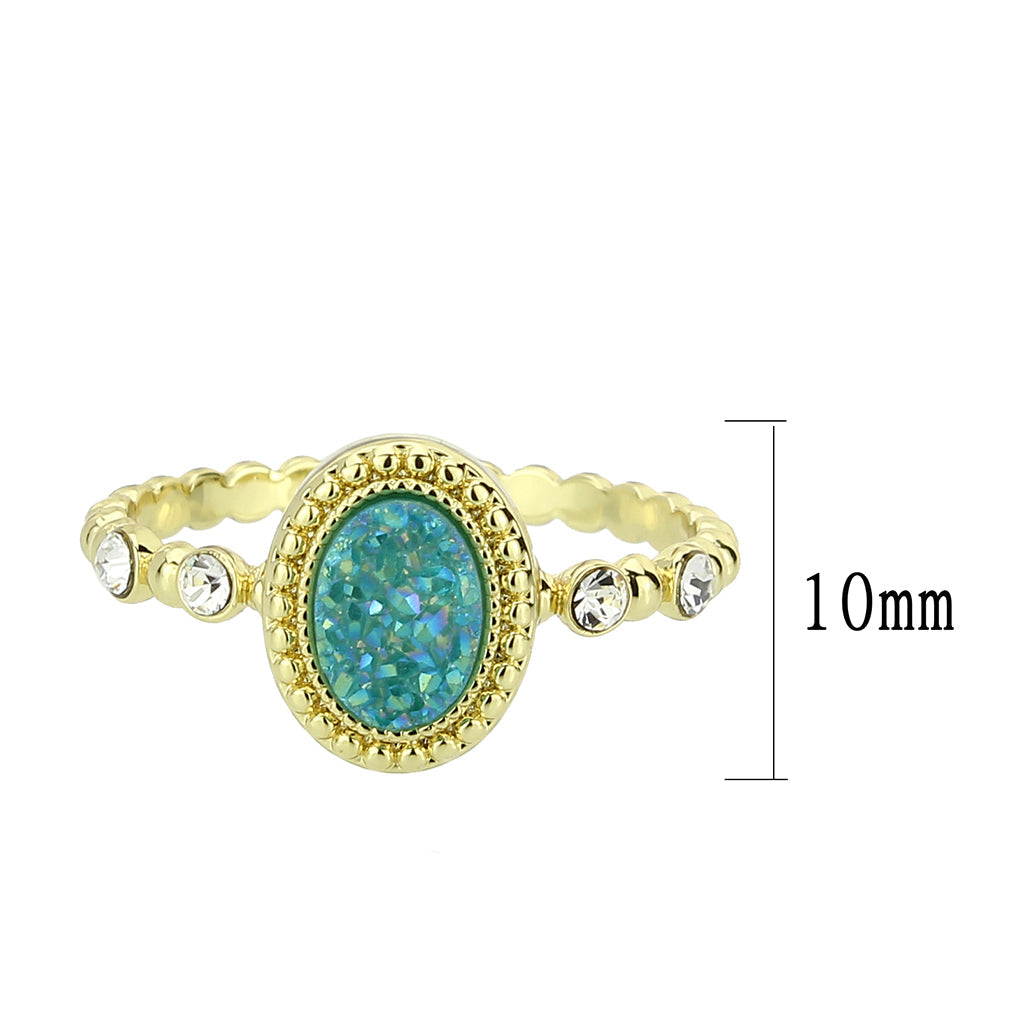 Flash Gold+E-coating Brass Ring with Druzy in SeaBlue