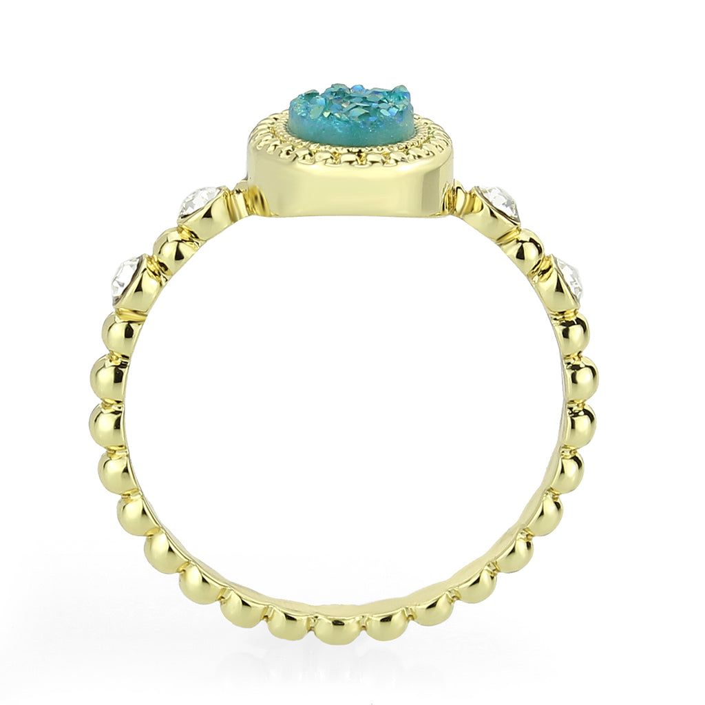 Flash Gold+E-coating Brass Ring with Druzy in SeaBlue