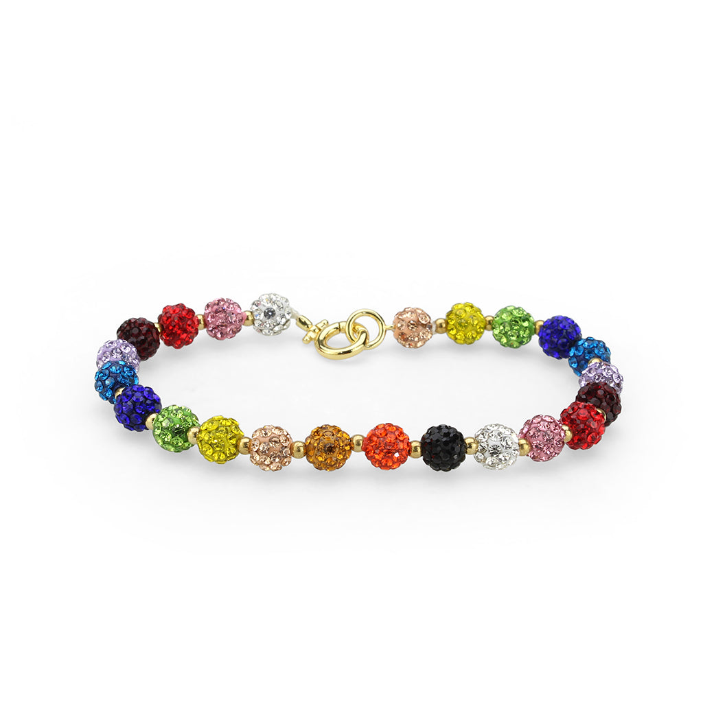 Gold Brass Bracelet with Top Grade Crystal in MultiColor