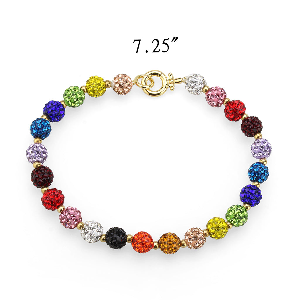 Gold Brass Bracelet with Top Grade Crystal in MultiColor