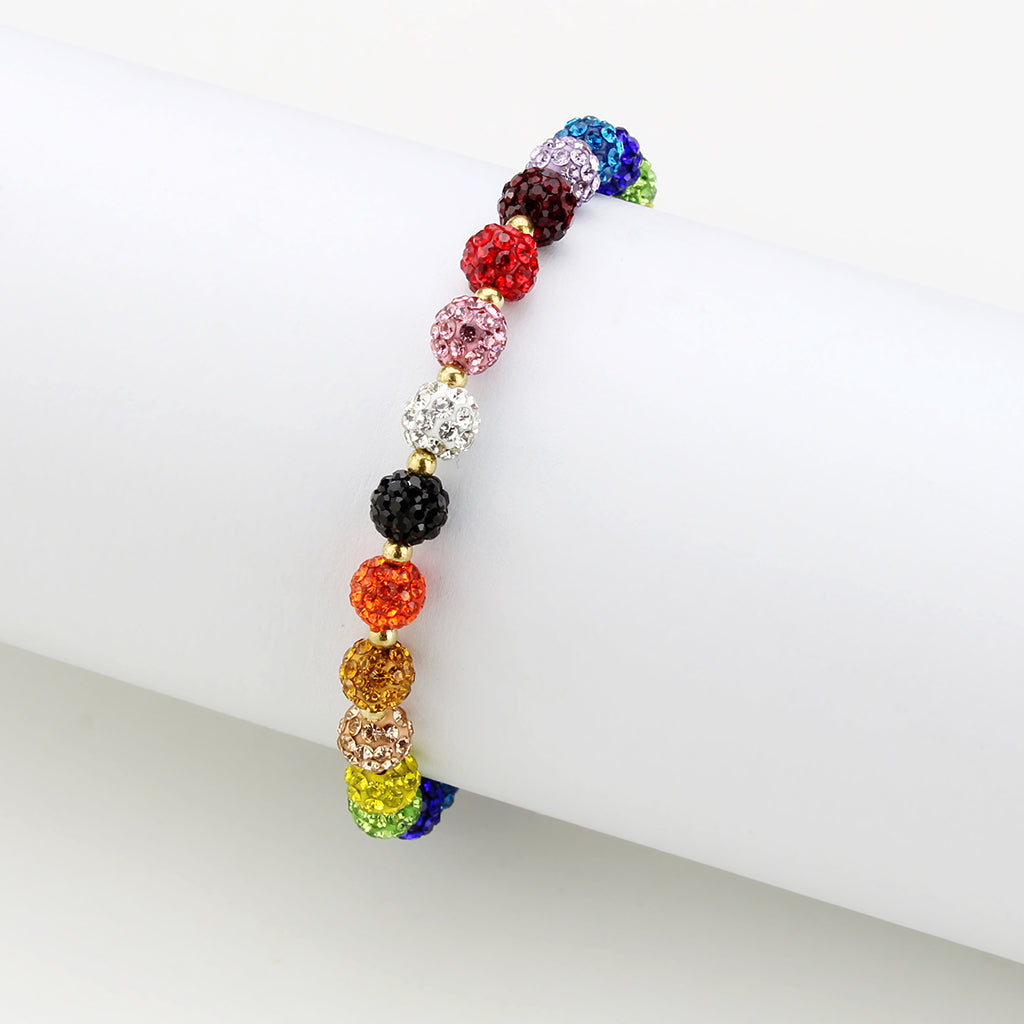 Gold Brass Bracelet with Top Grade Crystal in MultiColor