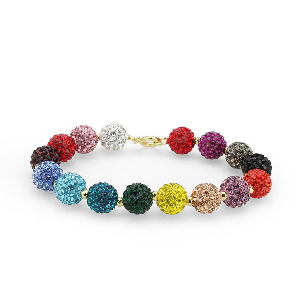 Gold Brass Bracelet with Top Grade Crystal in MultiColor