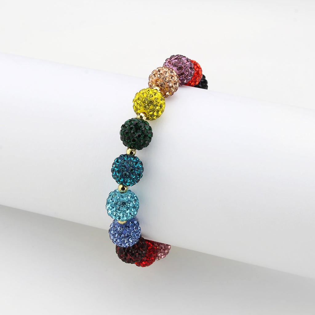 Gold Brass Bracelet with Top Grade Crystal in MultiColor
