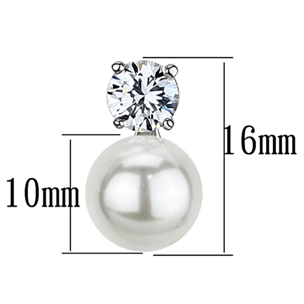 Rhodium Brass Earrings with Synthetic Pearl in White