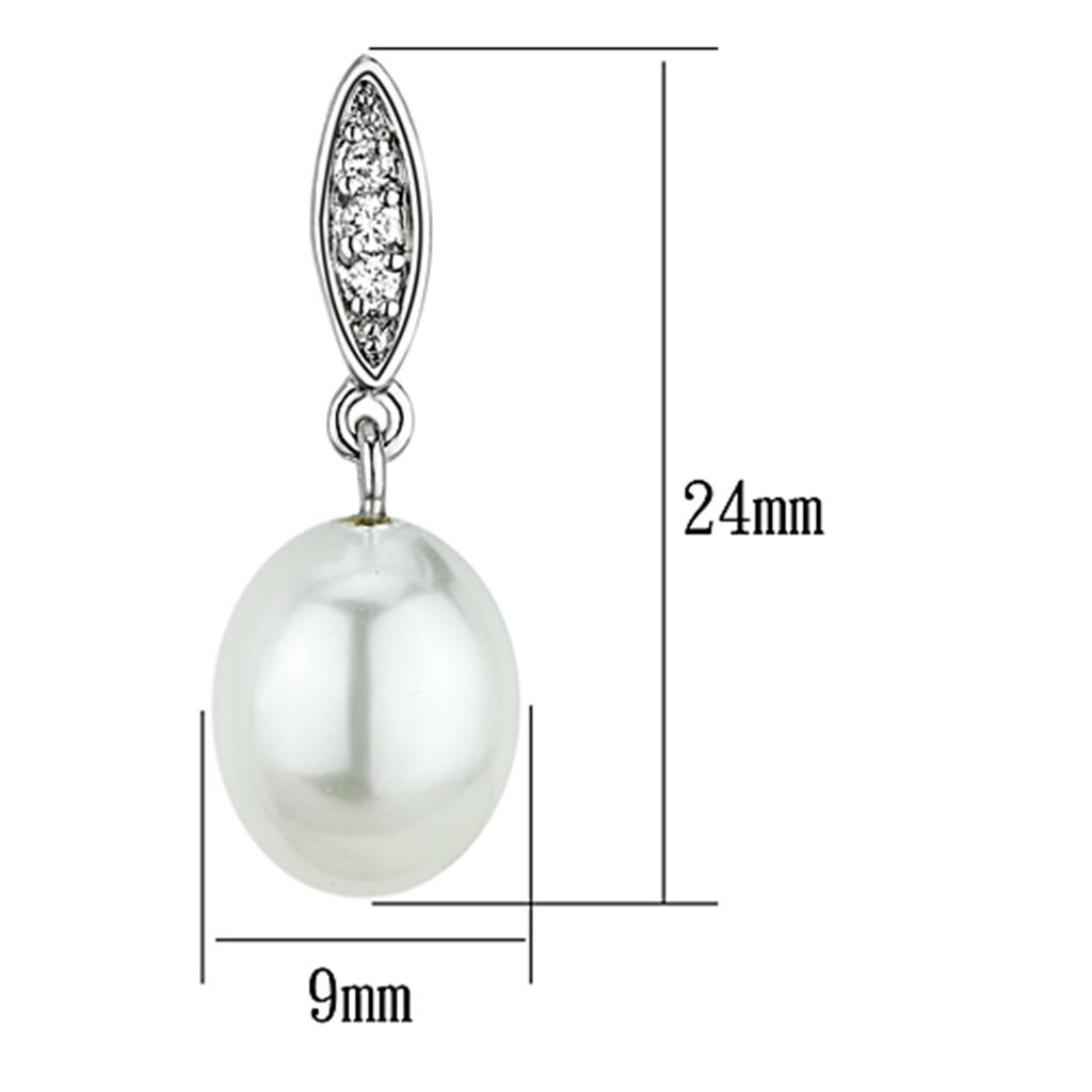 Rhodium Brass Earrings with Synthetic Pearl in White