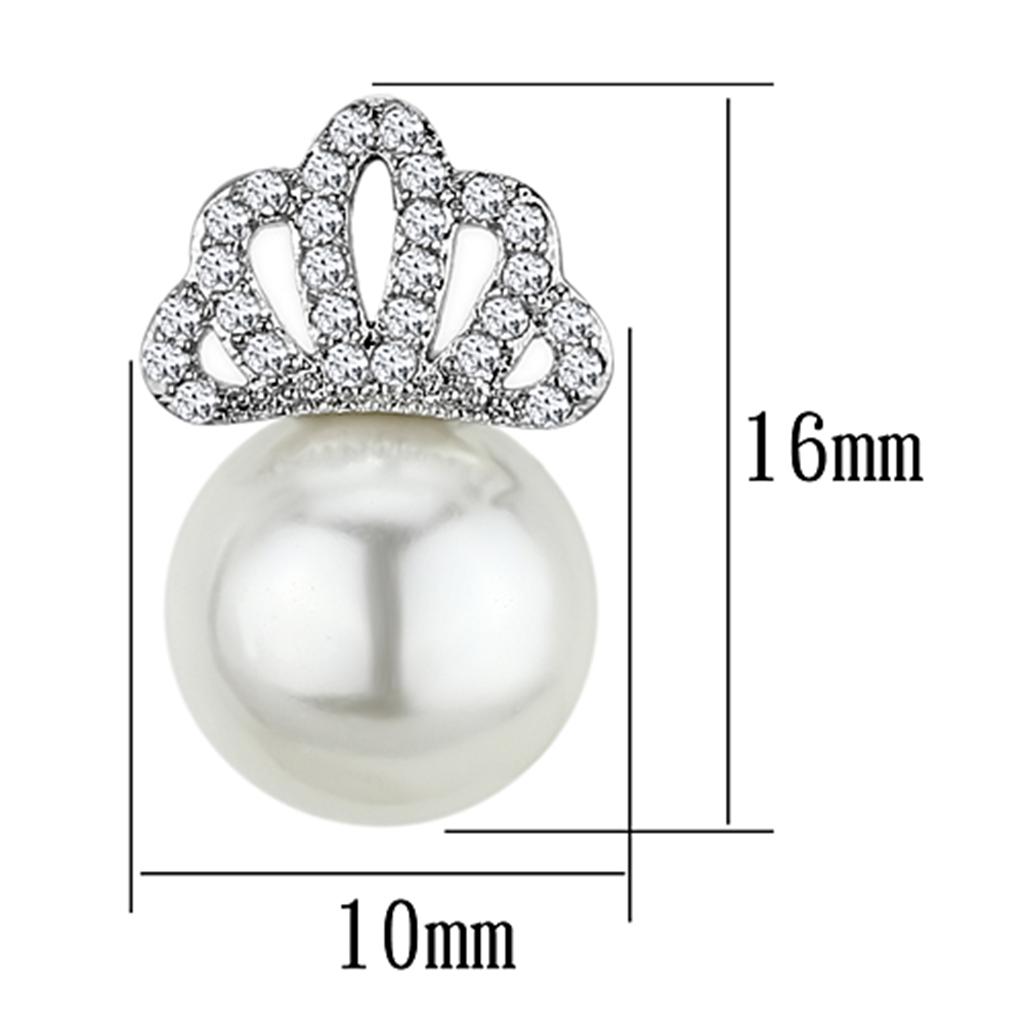 Rhodium Brass Earrings with Synthetic Pearl in White