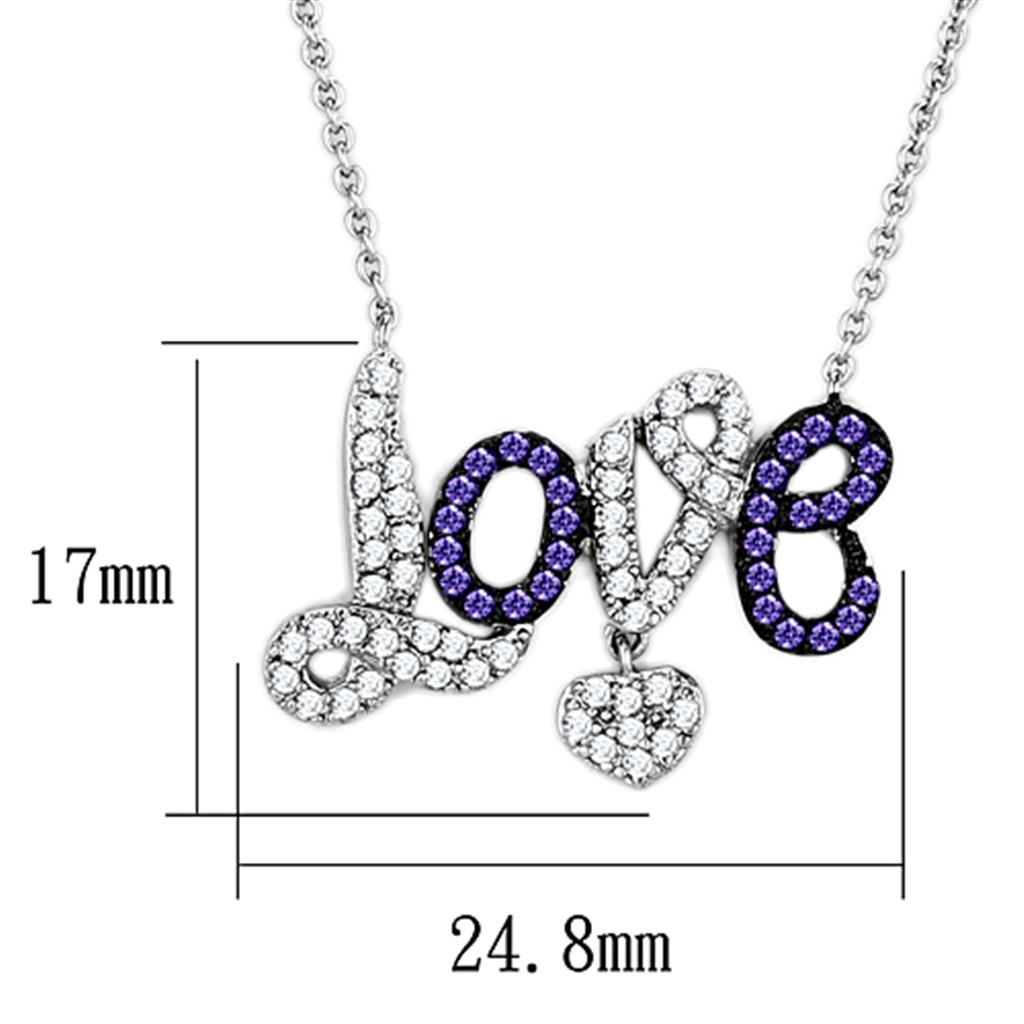 Rhodium + Ruthenium Brass Necklace with AAA Grade CZ in Amethyst