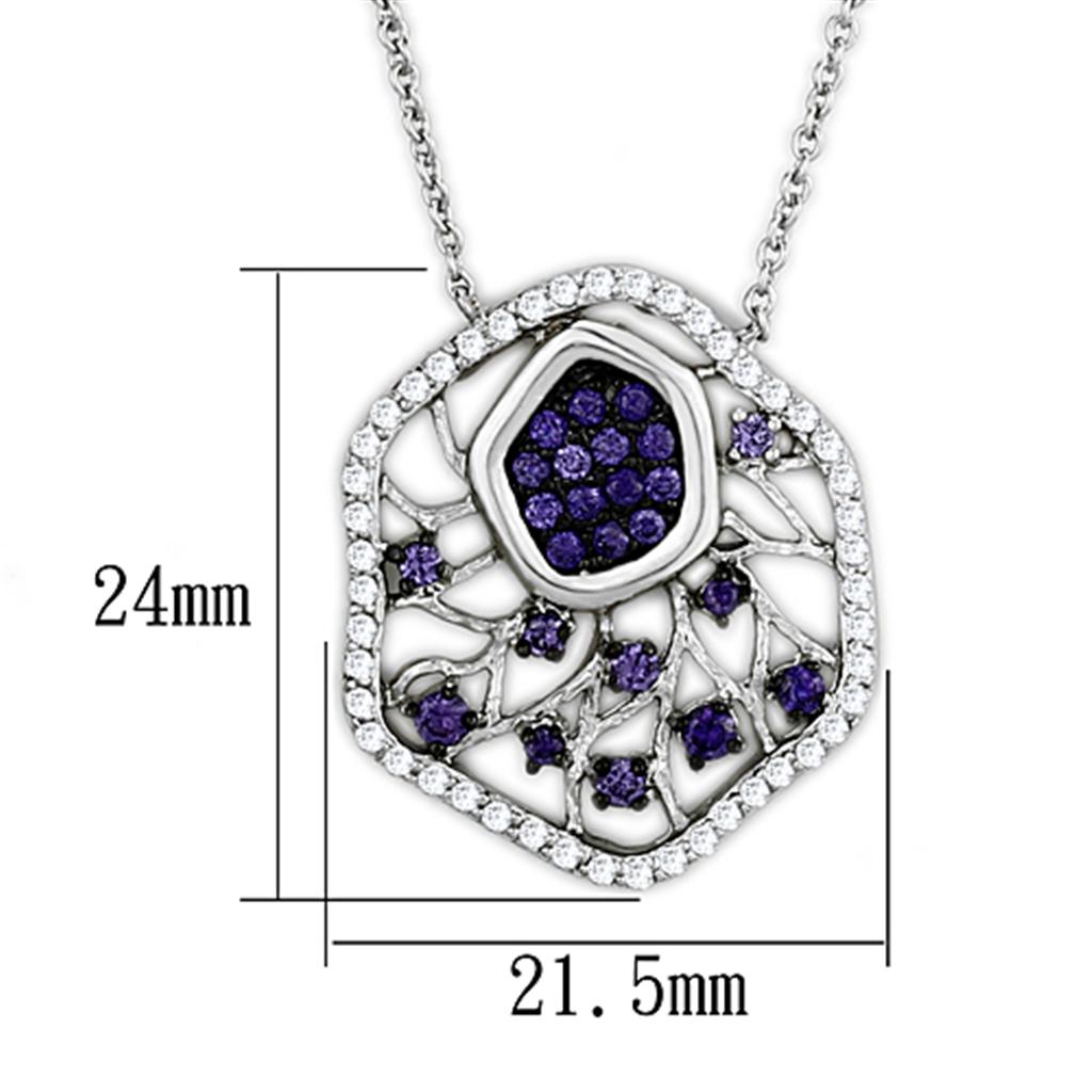 Rhodium + Ruthenium Brass Necklace with AAA Grade CZ in Amethyst