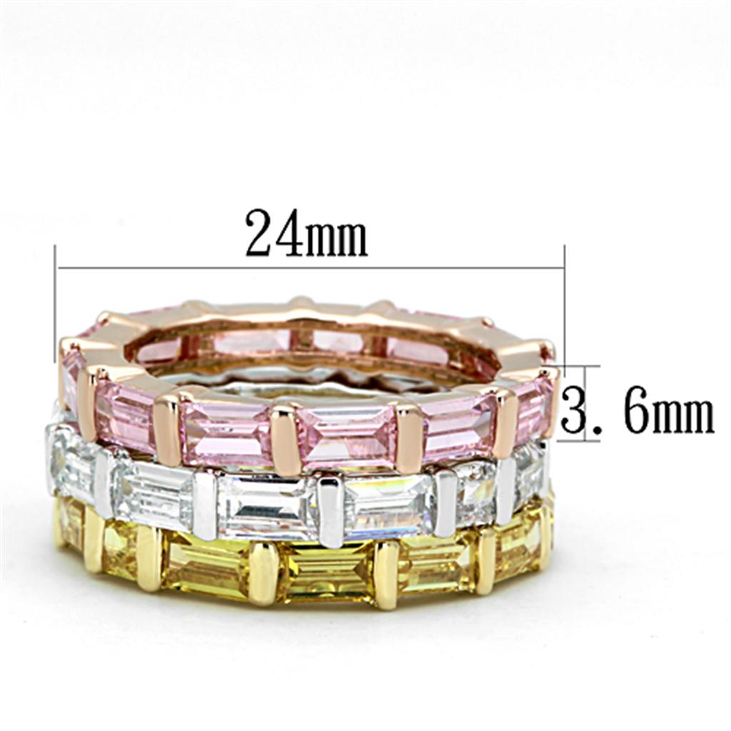 Tricolor Brass Ring with AAA Grade CZ in Multi Color