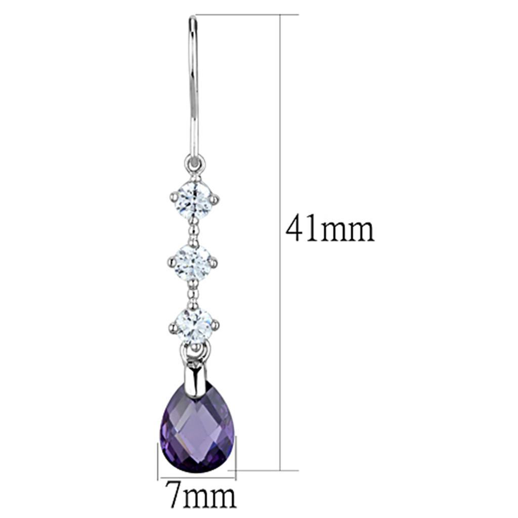 Rhodium Brass Earrings with AAA Grade CZ in Amethyst